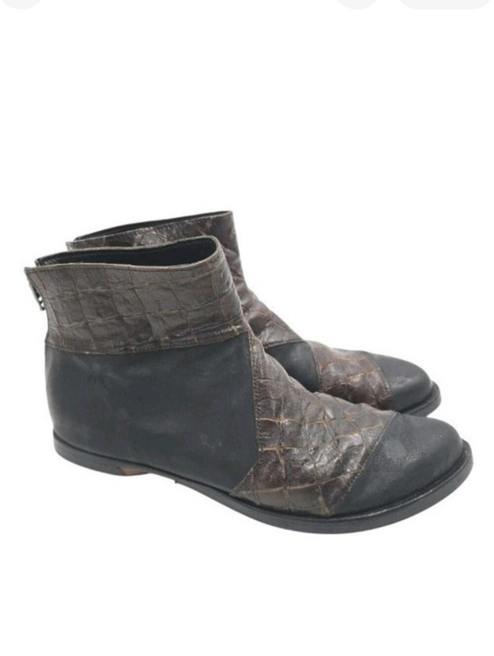 Cydwoq Ankle Boots‎ Women's Size 11 Component Black Brown Leather Back Zip Flats